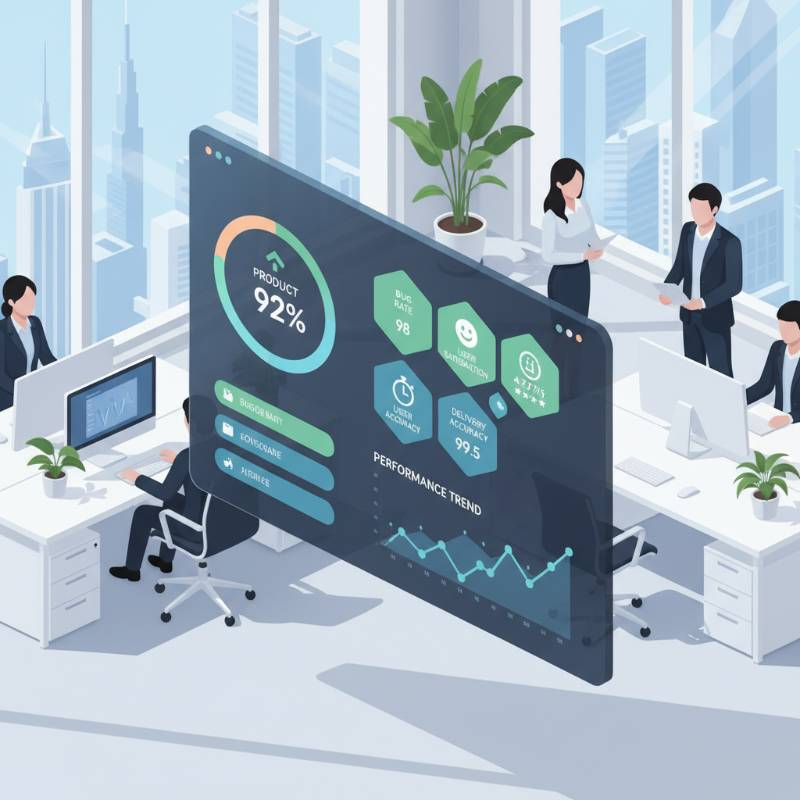 Modern digital office dashboard showing quality metrics