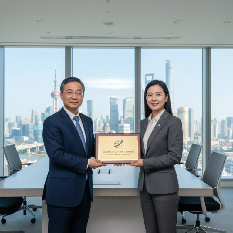 Business leader receiving a certification plaque