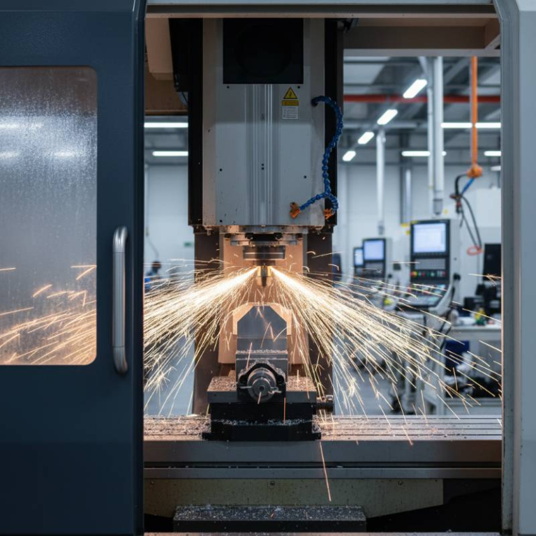 CNC milling tungsten carbide part with sparks