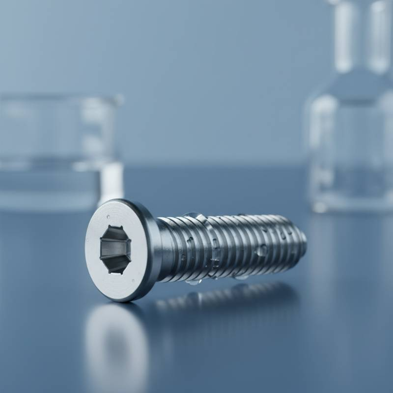 Close-up of a precision turned medical titanium screw with microscopic detail