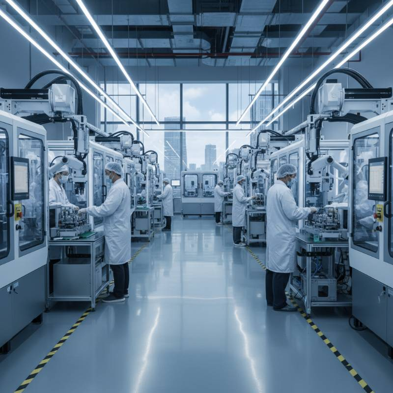 A high-tech CNC facility with clean floors and organized medical production lines