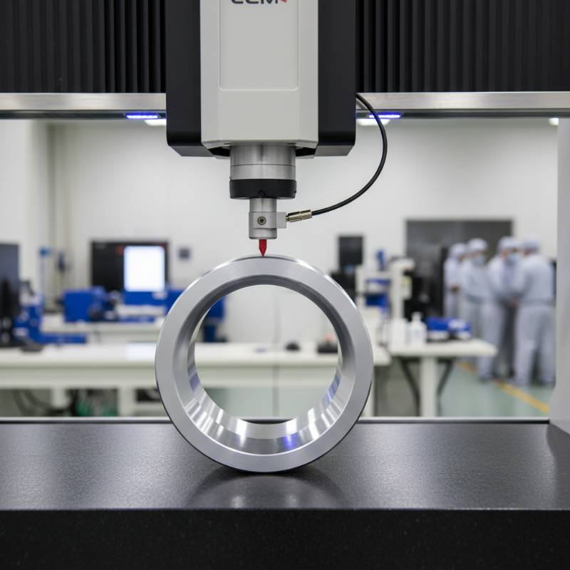 CMM probe measuring a high-precision metal ring