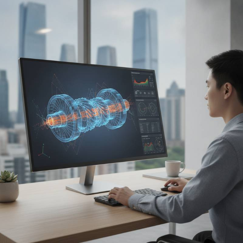 3D digital twin visualization of a complex turned metal part being analyzed on a computer screen
