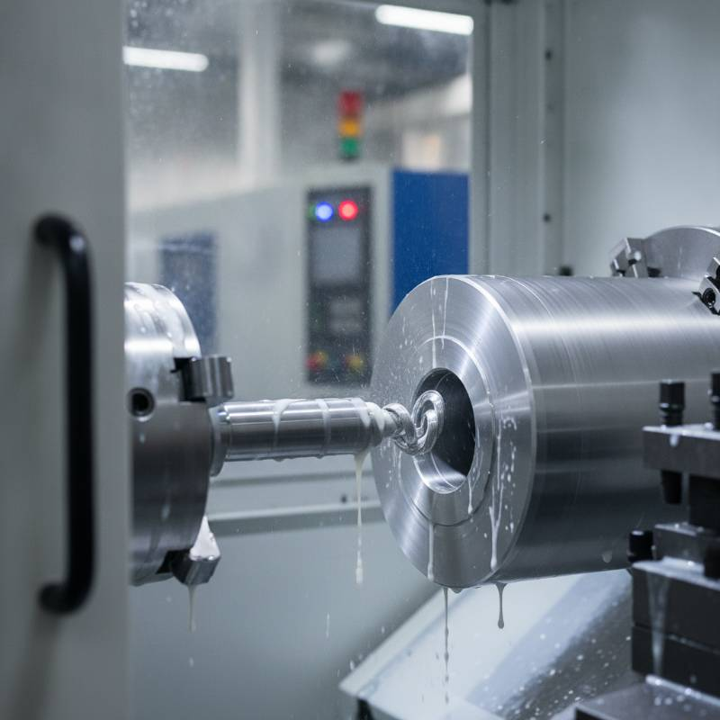 CNC lathe internal boring operation close-up