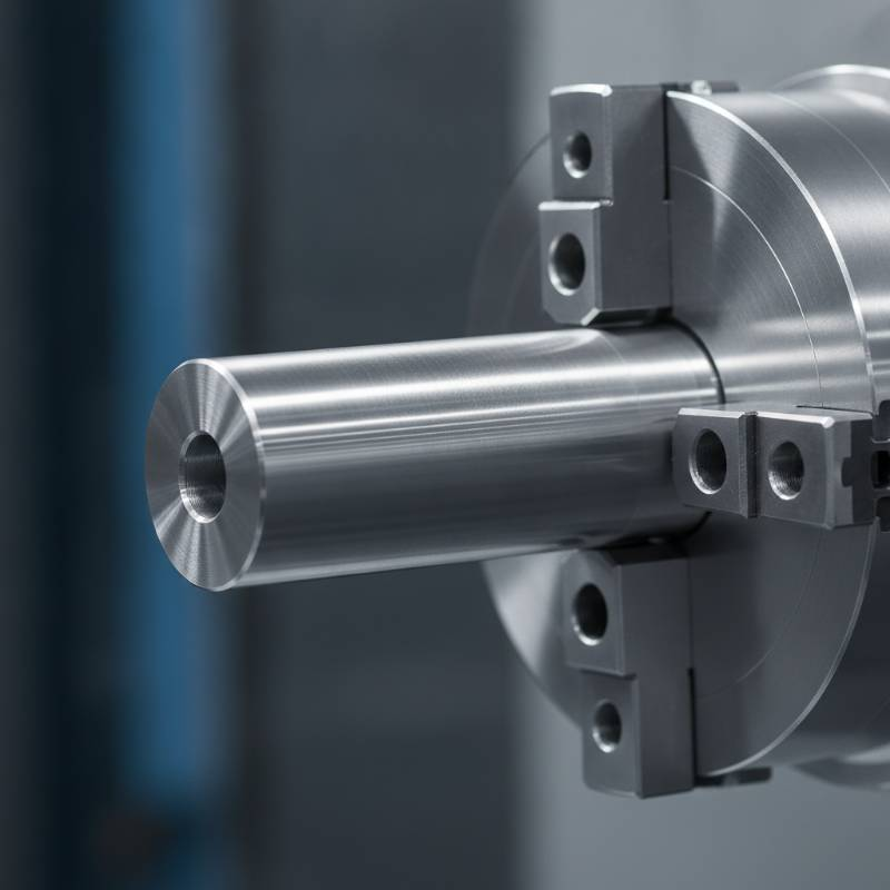 Close up of a mirror-polished CNC turned steel shaft