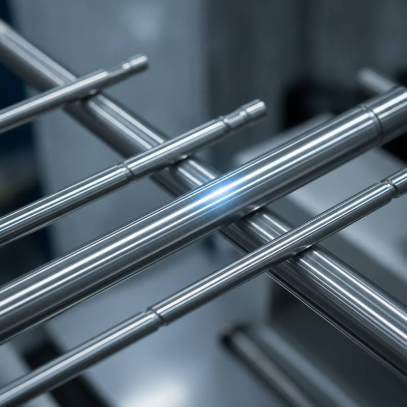 Close up of high precision polished steel shafts