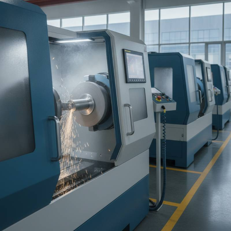 Precision CNC cylindrical grinding machine in operation