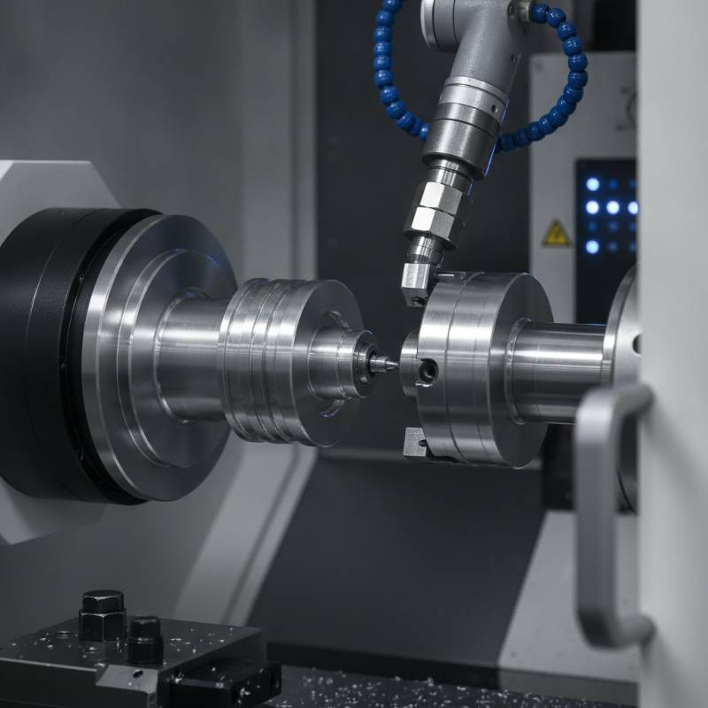 Close up of a CNC sub-spindle transferring a part from the main spindle