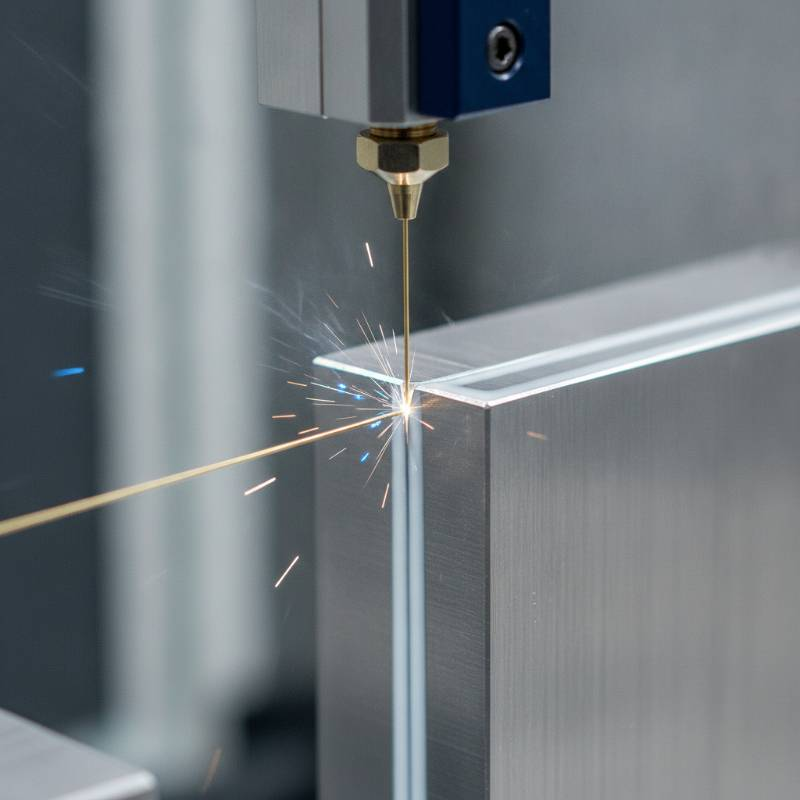 Close up of wire EDM cutting a sharp 90 degree internal corner in steel