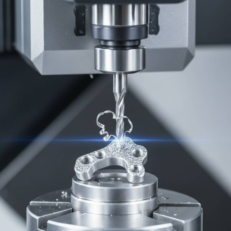 Close-up of a 0.1mm micro-end mill machining a titanium medical implant