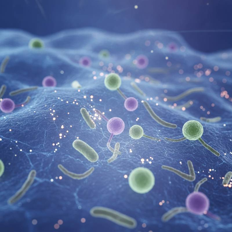 Microscopic view of cells interacting with a medical grade polymer surface