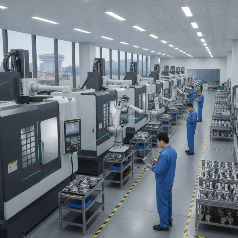 High-volume CNC machining center floor
