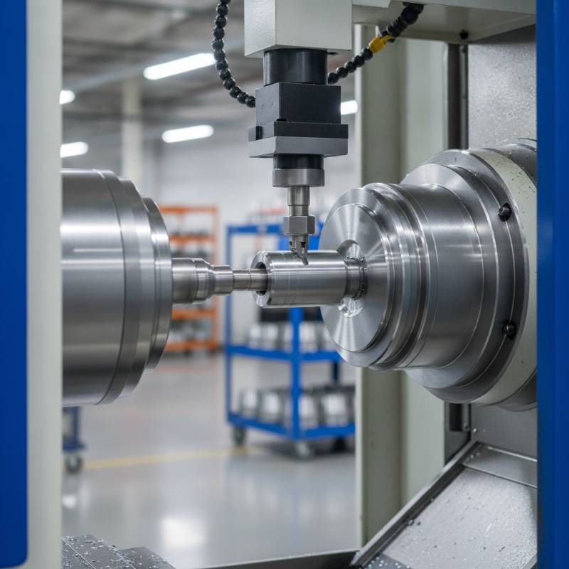 CNC sub-spindle part transfer close-up