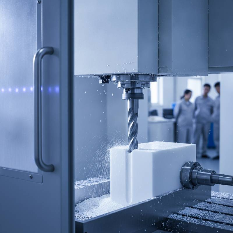 CNC milling machine cutting PEEK plastic