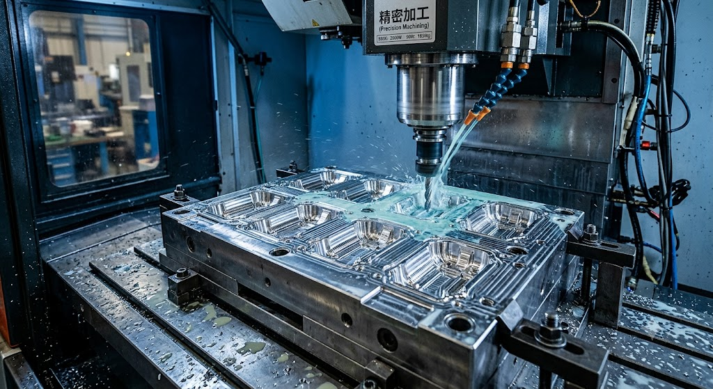 High-precision CNC machining of a multi-cavity steel mold core