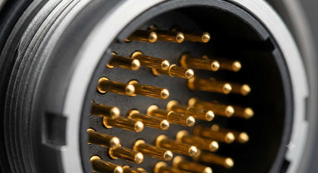 Macro shot of gold plated connector contacts