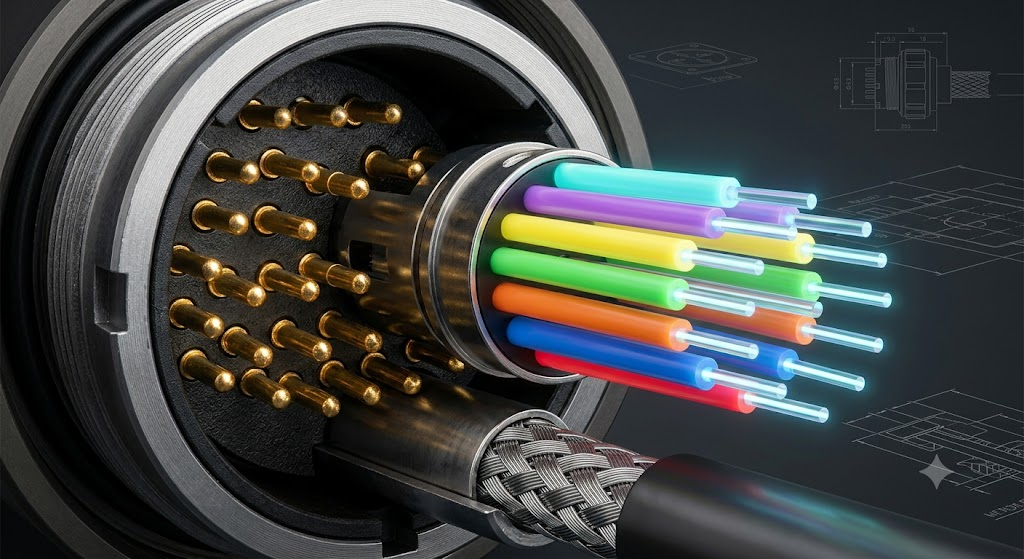Fiber optic cable inside a circular connector
