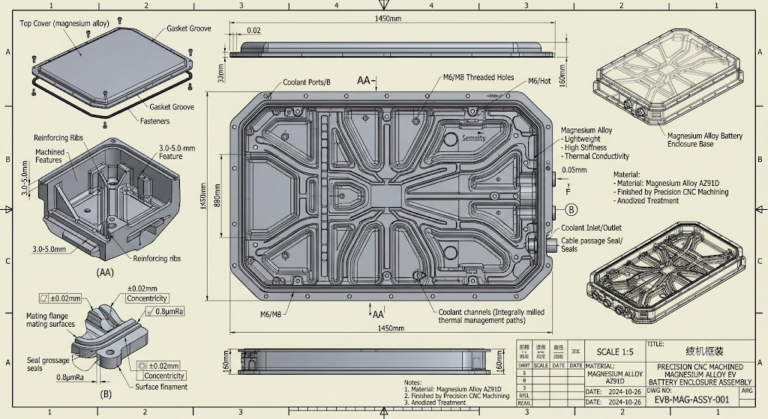 Precision CNC machined magnesium EV battery housing components
