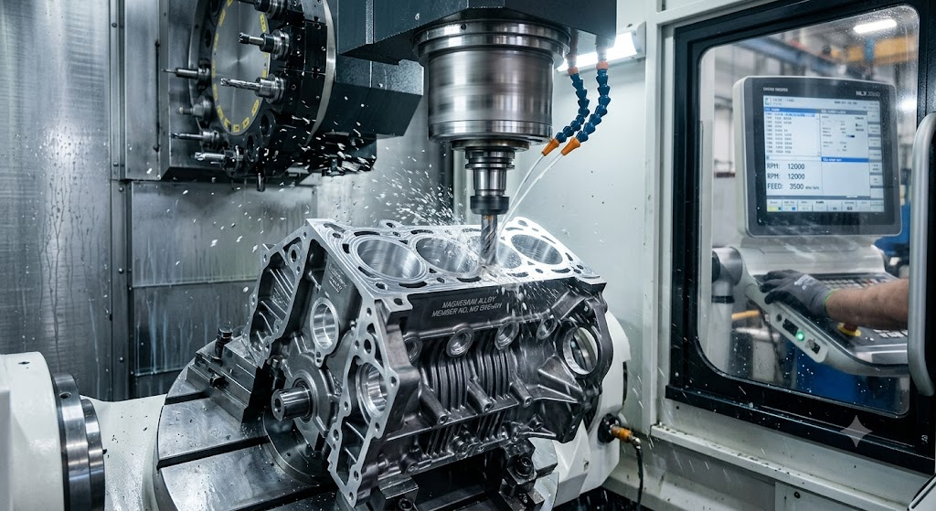 CNC machining magnesium engine component