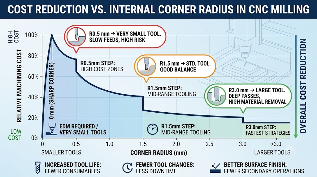 Graph showing cost reduction vs corner radius