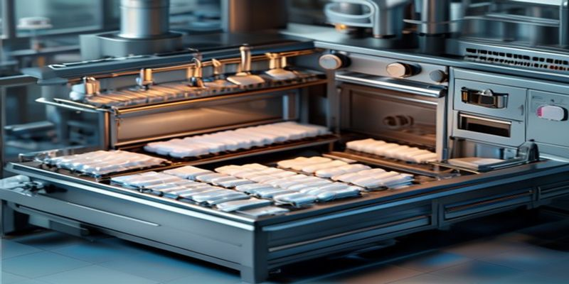 An industrial oven with medical plastic parts arranged neatly for the annealing process.