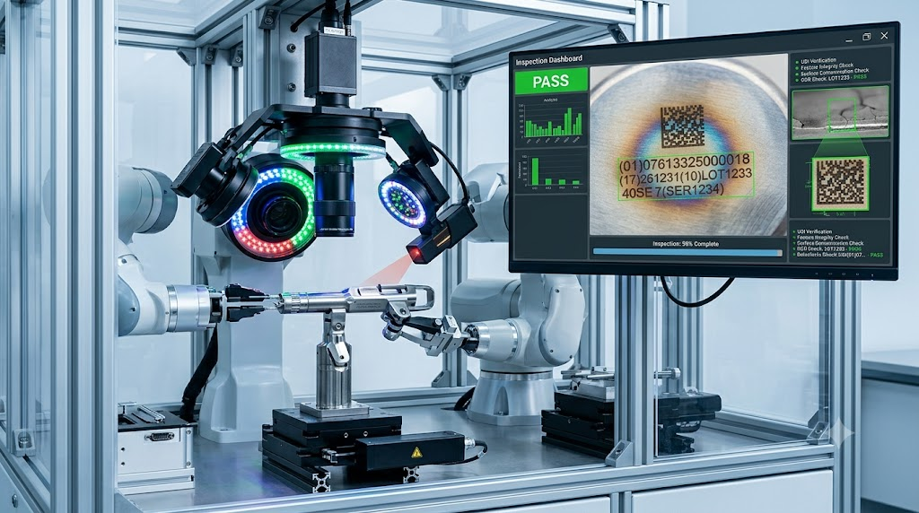 Automated vision system inspecting a surgical tool