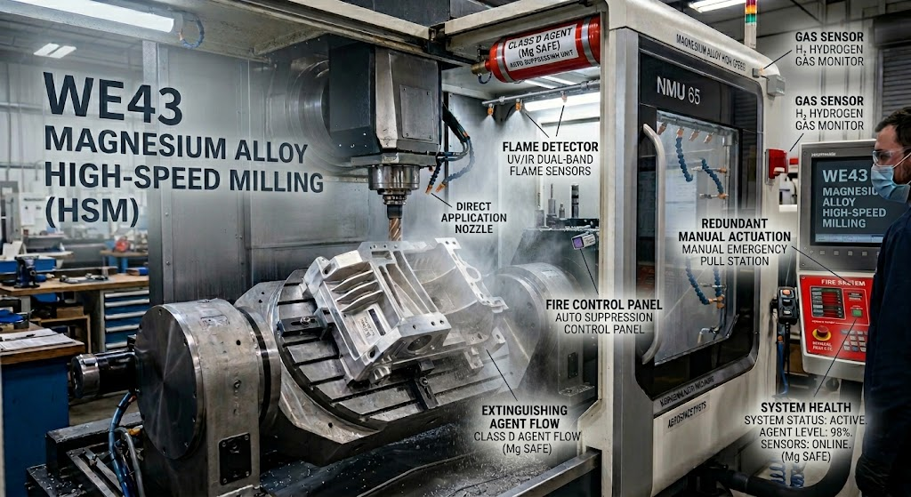 CNC fire suppression system for magnesium