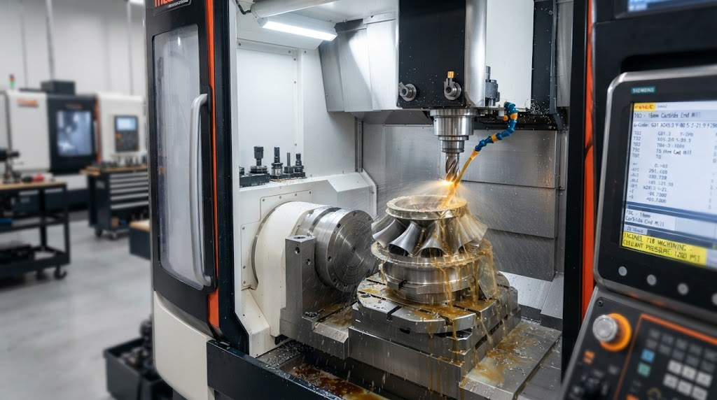 CNC machining Inconel 718 part with coolant
