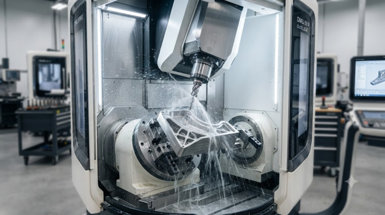 5-axis CNC machine milling titanium aerospace part
