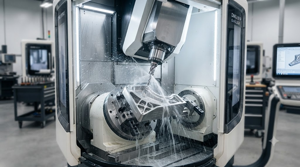 5-axis CNC machine milling titanium aerospace part