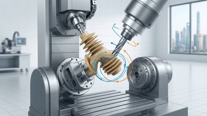 5-axis CNC toolpath diagram illustrating undercut profiling on a convoluted PEEK high-voltage insulator shed