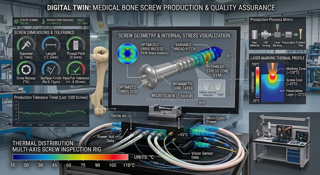Digital twin visualization of a medical screw
