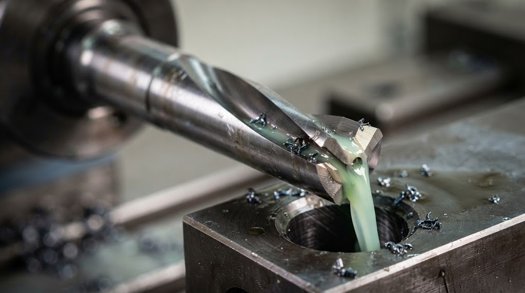 Close up of a gundrill bit showing the V-flute design