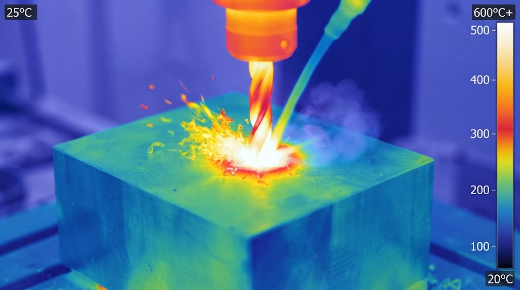 Thermal imaging of a metal block during high-speed drilling