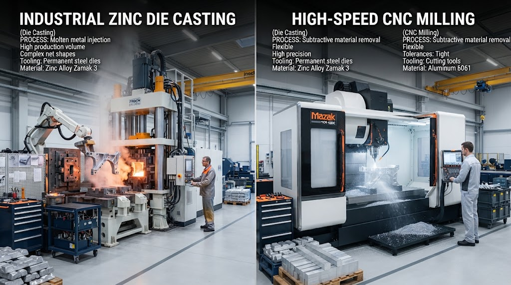 Industrial zinc die casting machine vs high-speed CNC mill comparison