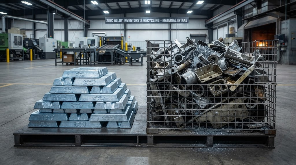 Zinc alloy ingots and recycled metal scrap