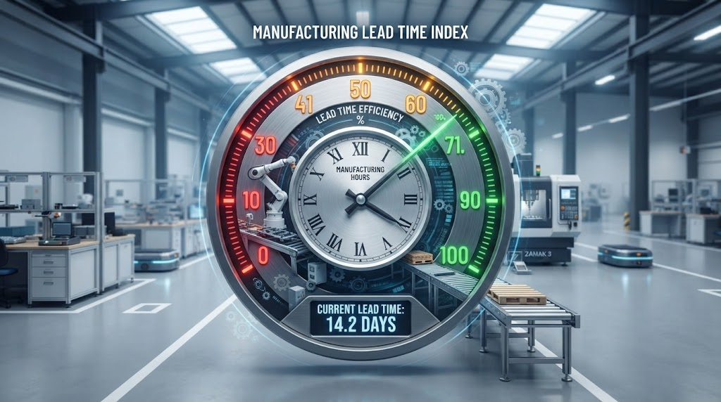 Speedometer or clock representing manufacturing lead times