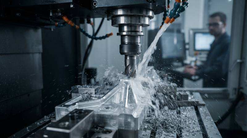 PCD diamond cutting tool milling high-speed magnesium structural rib with heavy chip evacuation under synthetic oil cooling